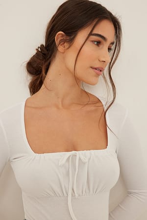 White Ruched Front Tie Top