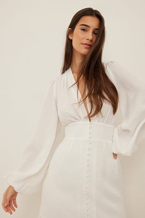 White Satin Buttoned Mini Dress