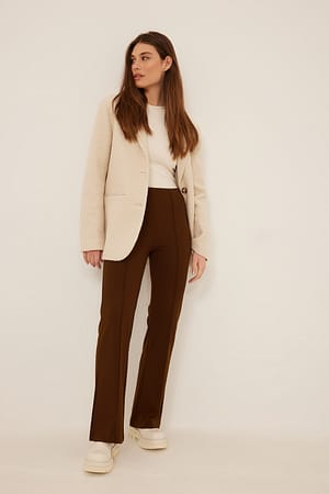 Brown Seam Detail Jersey Trousers