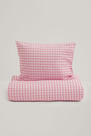 Light Pink Roupa de cama em Seersucker de xadrez