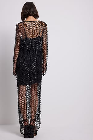 Black Sequins Net Maxi Dress