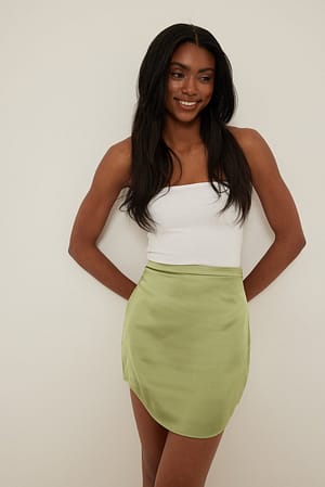 Green Shaped Satin Skirt
