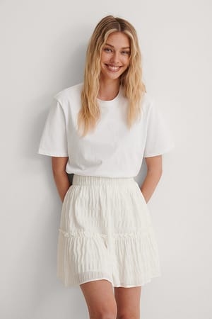 White Shirred Mini Skirt