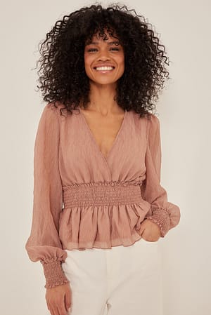 Dusty Pink Shirred Smock Waist Blouse