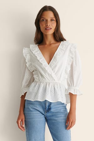 White Short Sleeve Anglaise Top