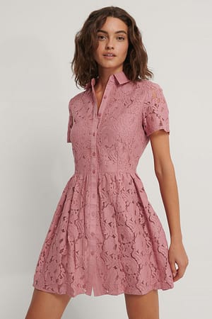 Dusty Rose Short Sleeve Lace Mini Dress