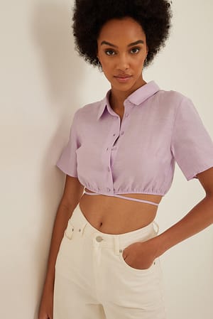 Lavender Linneblandning skjorta med kort ärm