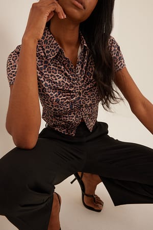 Leopard Short Sleeve Printed Satin Shirt