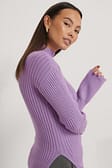 Lilac Side Slit Ribbed Knitted Sweater