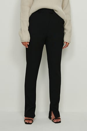 Black Recyklingowane dopasowane spodnie garniturowe z rozcięciem z boku