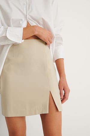 Beige Recycled Slit Mini Skirt
