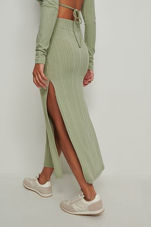 Light Green Ribbad kjol med slits
