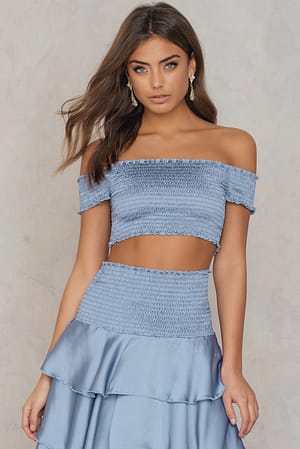 Stone Blue Smock Satin Cropped Top