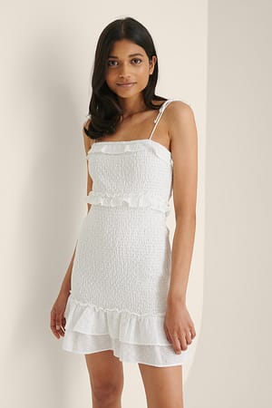 White Smocked Anglaise Mini Dress