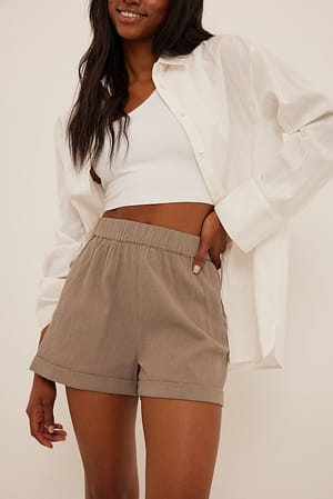 Taupe Soft Cotton Elastic Waist Shorts