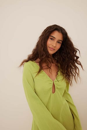Green Vestido maxi de algodón suave con escote fruncido