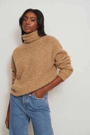 Beige Soft High Neck Sweater