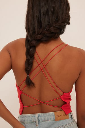 Red Spaghetti Strap Back Detail Top