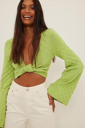Lime Square Knitted Tie Detail Top