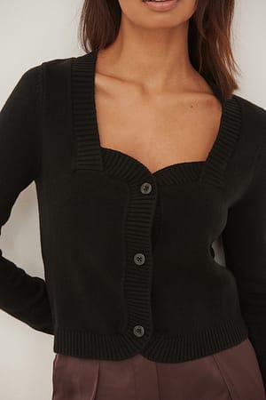 Black Square Neck Knitted Cardigan