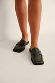 Black Squared Toe Slip In Loafers