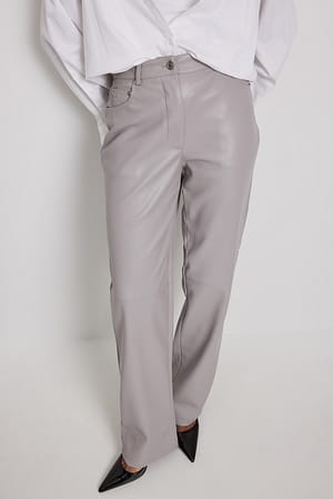 Grey Straight PU Pants