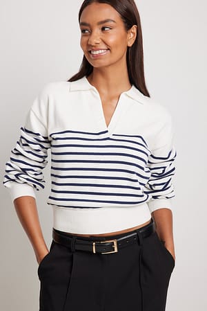 Navy Striped Collar Knitted Sweater