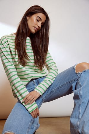 Offwhite/Green Striped Oversized Long Sleeved Top