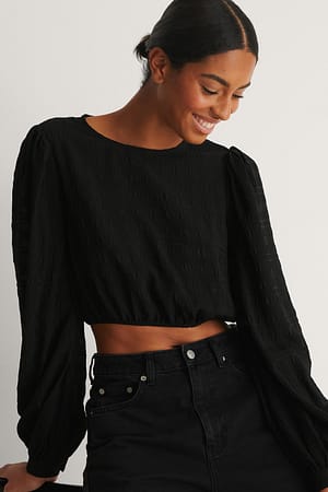 Black Structured Cropped LS Blouse