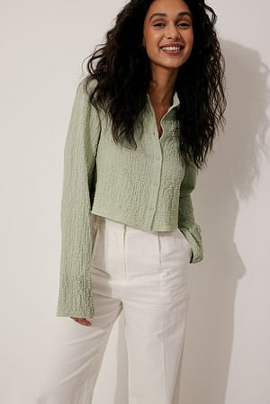 Khaki Green Structured Cropped Shirt