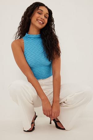 Blue Structured High Neck Top