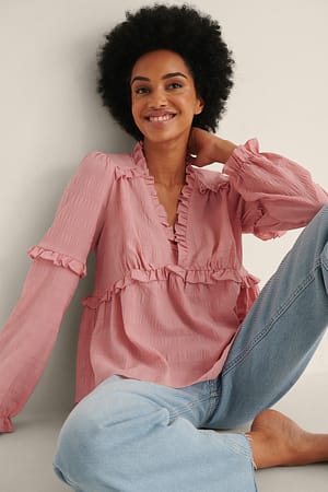 Dusty Pink Structured LS Frill Blouse