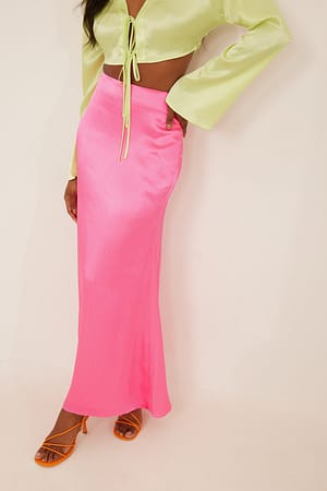 Pink Structured Maxi Satin Skirt