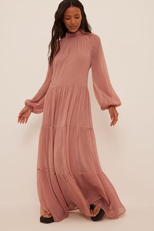 Dusty Pink Structured Sheer Maxi Dress