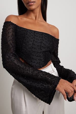 Black Blusa estruturada com glitter de manga larga