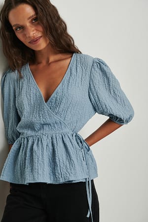 Dusty Blue Structured Wrap Top