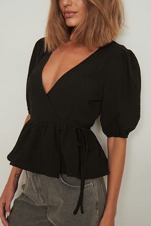 Black Structured Wrap Top