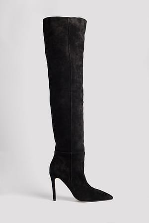 Black Suede Overknee Stiletto Boots