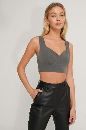 Dark Grey Tailored V-shape Cropped Top