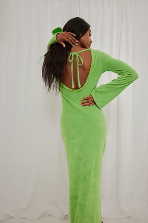 Green Vestido maxi em tecido de felpo