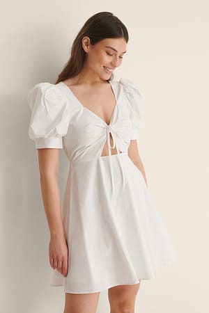 White Tie Front Cotton Dress