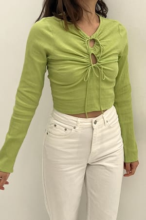 Green Miękka bawełniana bluzka z wiązanym przodem