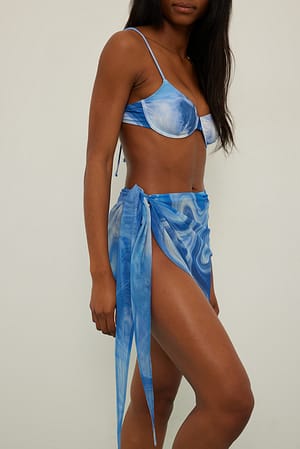 Swirl Blue Print Minikjol i sarongmodell