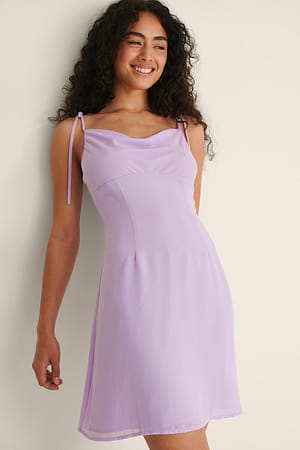 Lilac Tie Shoulder Sheer Mini Dress