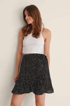 Black/White dots Tie Side Dotted Mini Skirt