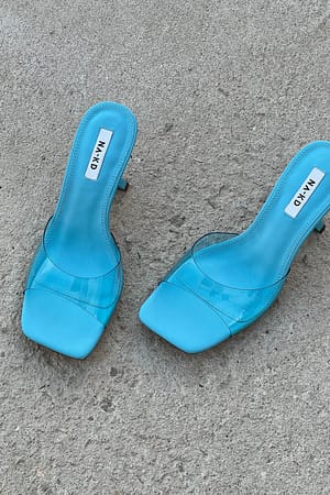 Turquoise Kanciaste przezroczyste buty na obcasach