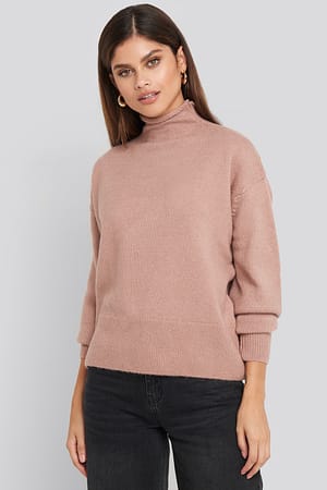 Dusty Pink Turtleneck Oversized Knitted Sweater