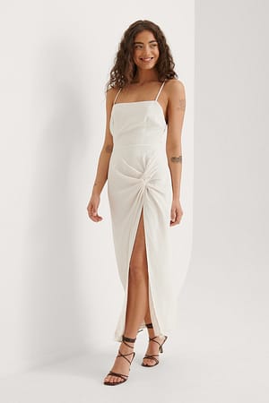 Offwhite Twist Front High Slit Dress