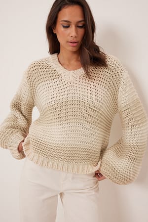 Stripe V-neck Chunky Knitted Sweater
