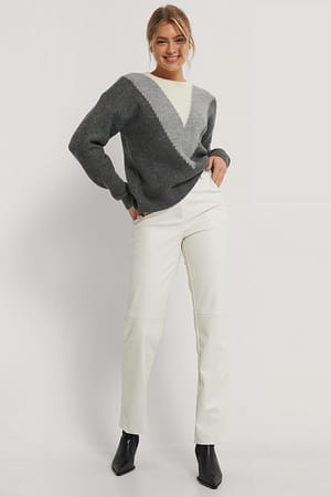 Grey V Blocked Knitted Sweater